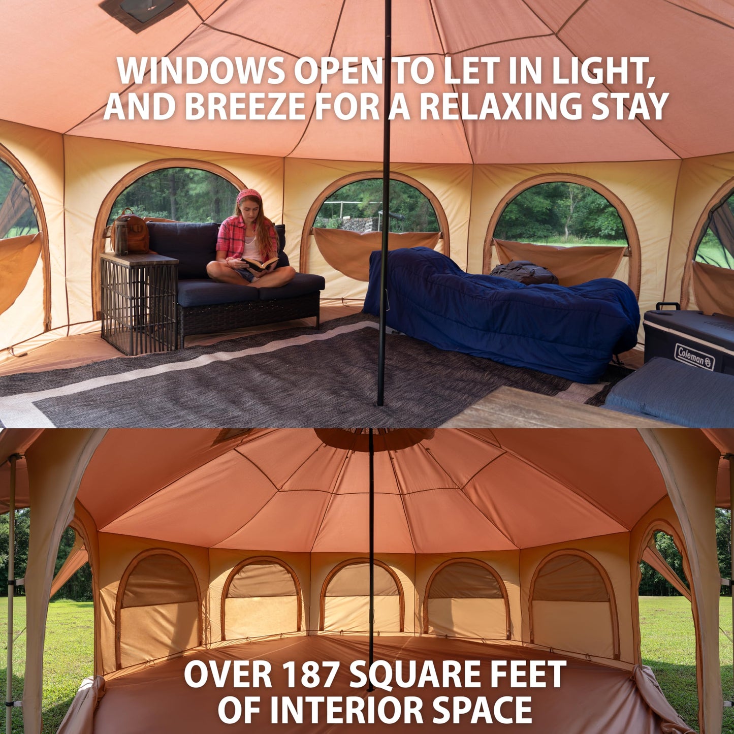 Glamping Canvas Tent - 16x9ft Tent with Stove Jack, Canopy Vents