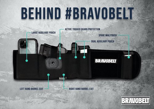 Belly Band Holster - by BRAVOBELT Athletic Performance Holster for Running, Jogging, Hiking - G17-43 S&W M&P 40 Shield | for Men & Women