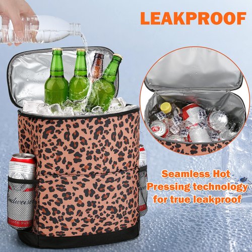 Insulated Cooler Backpack 30 Cans - Leak Proof Beer Backpack Lightweight Cooler Bag for Travel, Camping, Beach, Lunch (Leopard Style A)