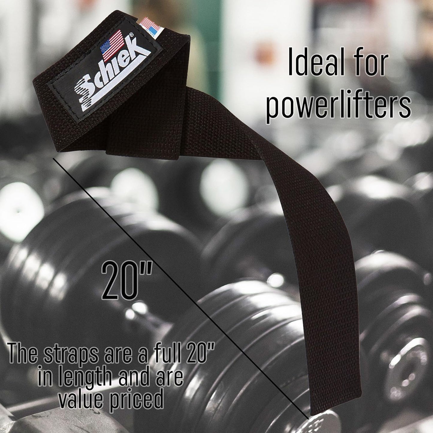 Schiek Sports Model 1000-BLS Basic 20" Lifting Straps - Black