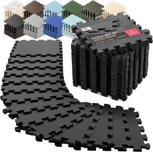 bemaxx Gym Mats Set - 18 pcs EVA Interlocking Foam Floor Tiles (12.6"x12.6"x0.4") 18sqft Protective Gym Flooring Sports Home Workout Exercise Mats Puzzle Garage Fitness Play-Room Garage Pool Treadmill