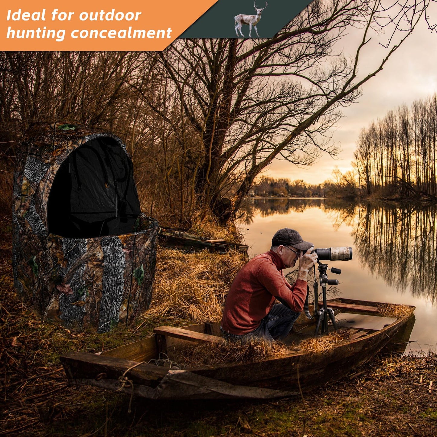 FUNHORUN Hunting Chair Blind, See Through Ground Blind for Hunting, Portable 1 Person Camouflage Chair Tent with Carrying Bag