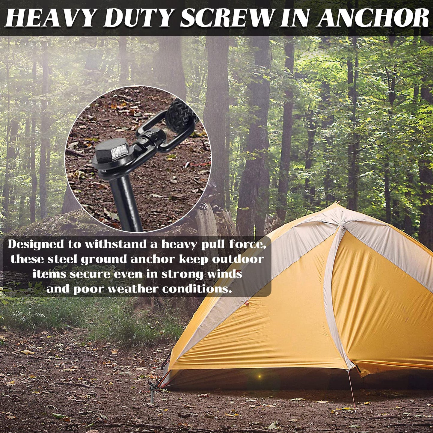 FAURIMMER 12 Pack Ground Anchor Heavy Duty Earth Anchors with T Handle Hex Wrench & Power Nut Driver, Metal Stakes Ground Anchors Screw in for Swing, Trampoline, Tents, Securing Animals