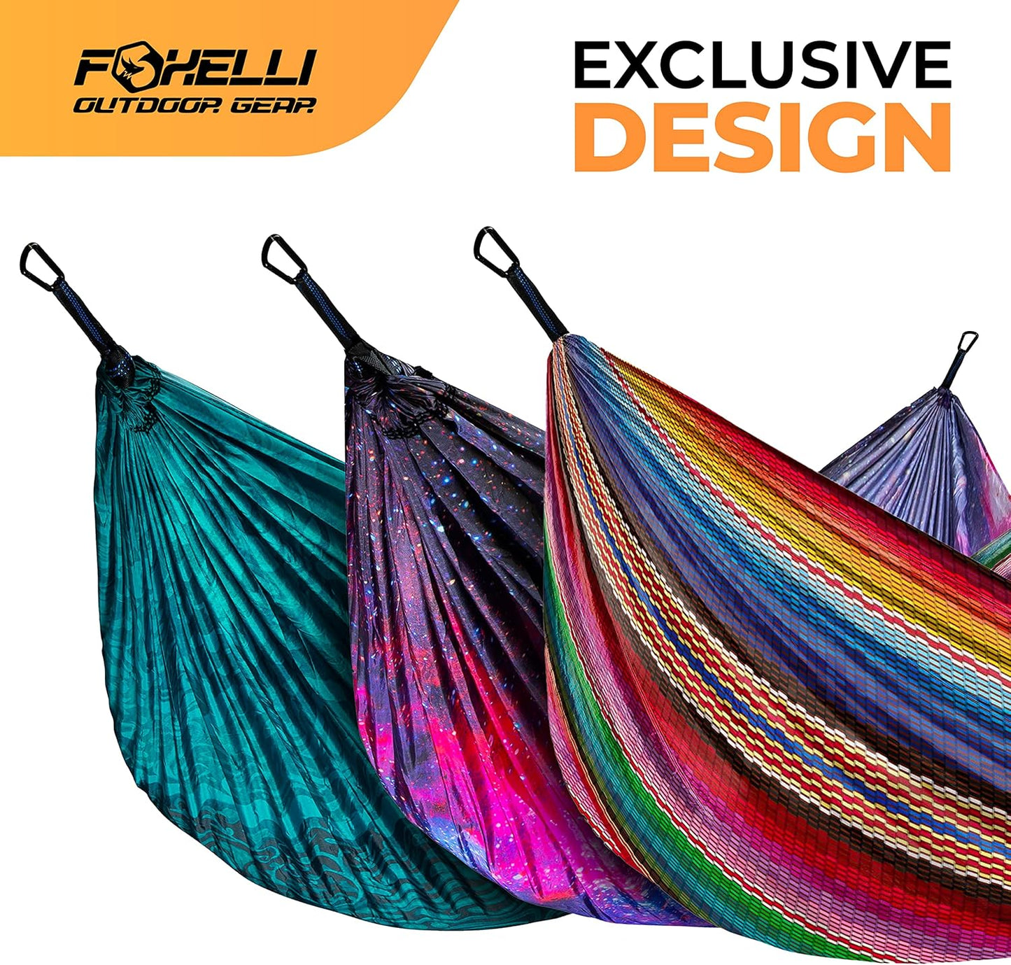 Foxelli Camping Hammock - Lightweight Portable Hammock, Easy Setup with Tree-Friendly Ropes & Steel Carabiners, Heavy Duty Parachute Nylon for Indoors and Outdoors