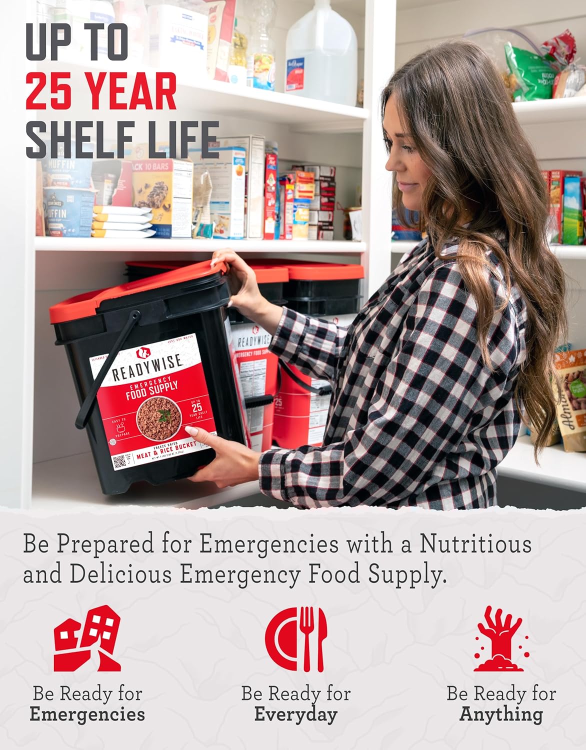 ReadyWise Emergency Food Supply - 132 Servings Survival Bucket, Dehydrated Meals for Camping & Disaster Prep, 25-Year Shelf Life