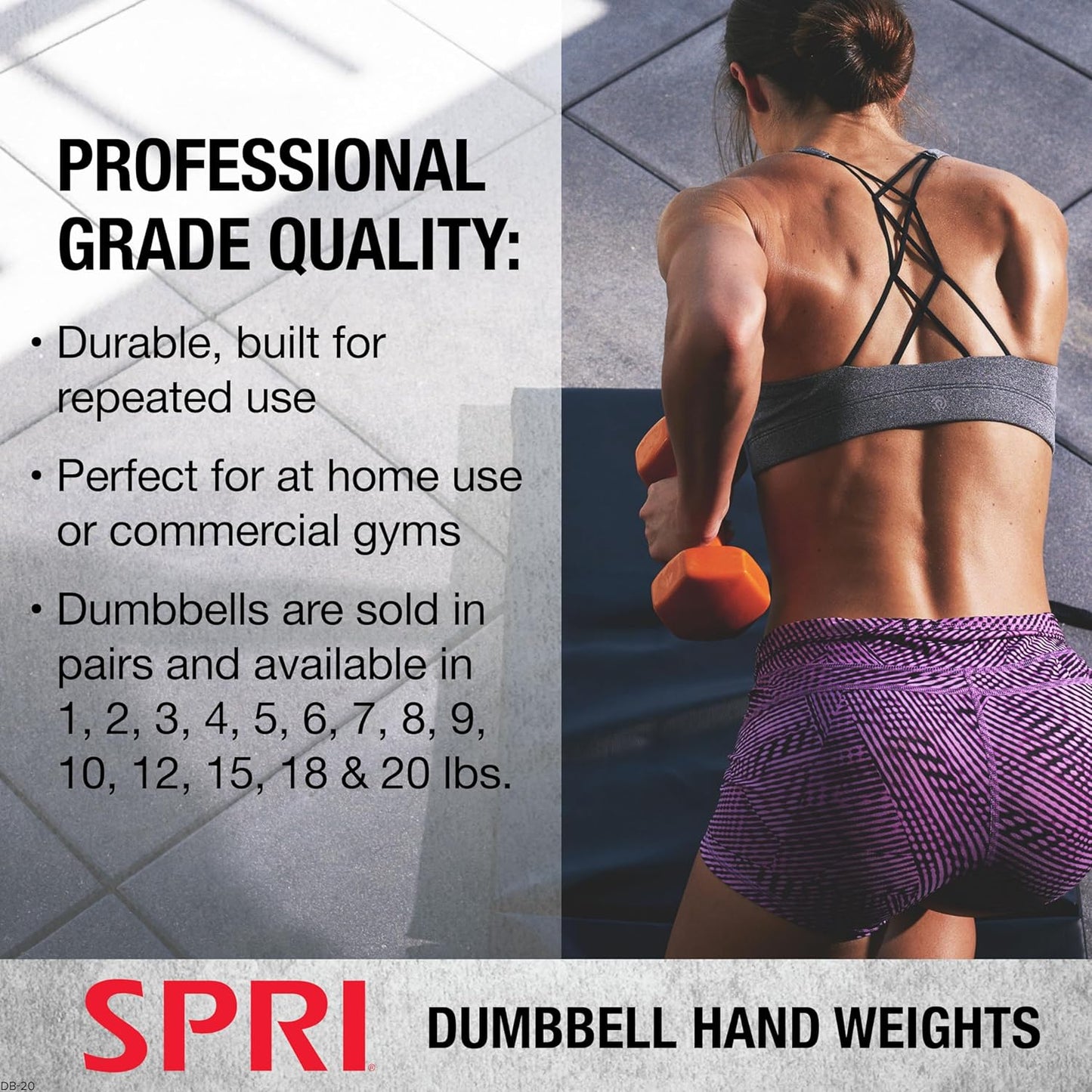 SPRI Dumbbells Hand Weights Set of 2 - Vinyl Coated Exercise & Fitness Dumbbell for Home Gym Equipment Workouts Strength Training Free Weights for Women, Men (1-10 Pound, 12, 15, 18, 20 lb)