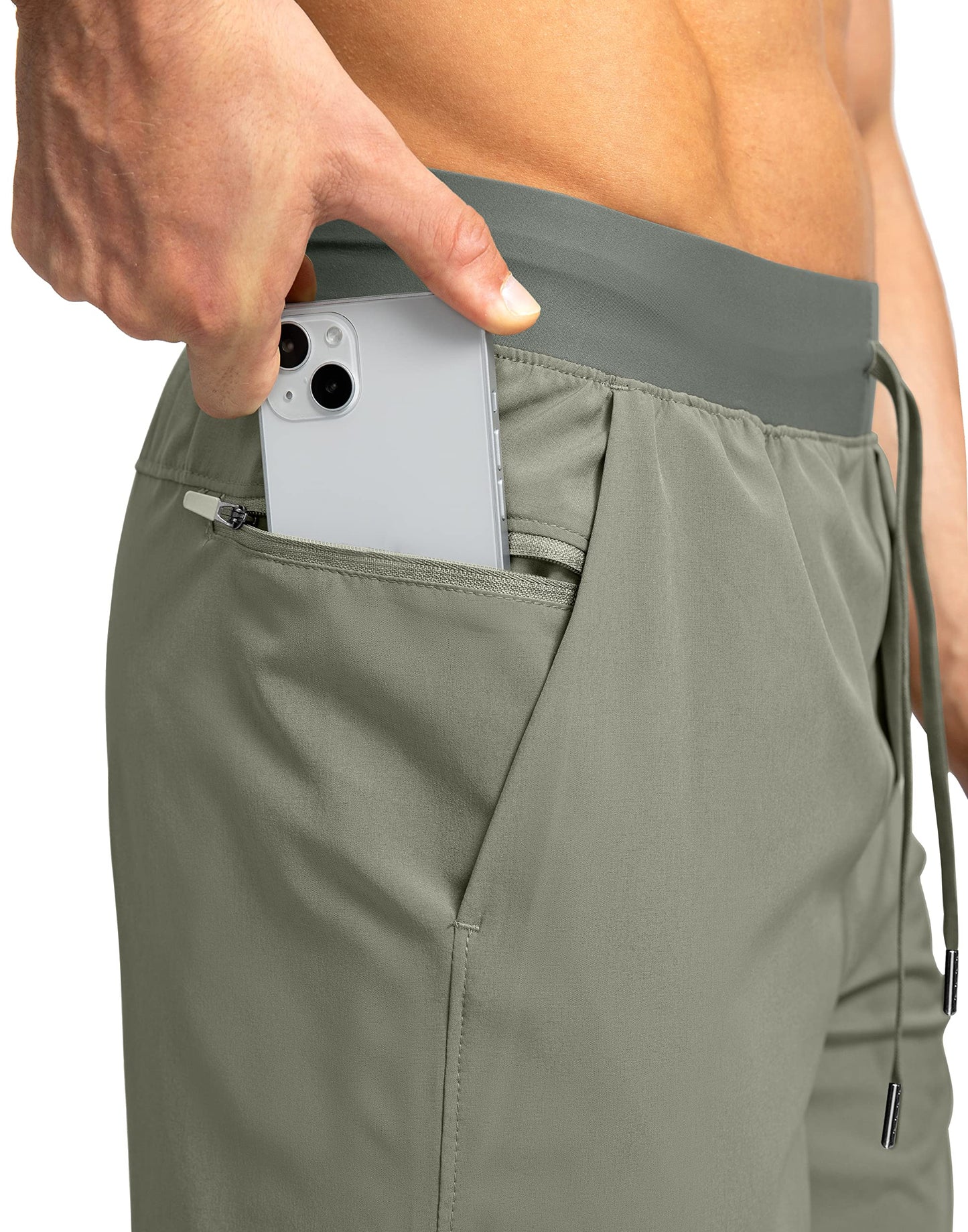 Men's Running Shorts with Zipper Pockets 7 Inch Lightweight Quick Dry Gym Athletic Workout Shorts for Men (Green Sage, M)