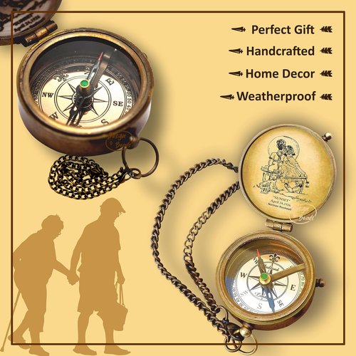 DB Grow Old Along with me Engraved Compass with Norman Rockwell Sunset Engraving, Anniversary Compass Gift for Him or Her Valentine Gift, Birthday, Long Distance, Love, Sorry