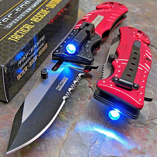 Pocket Knife Tac-Force Red Fire Fighter Led Tactical Rescue