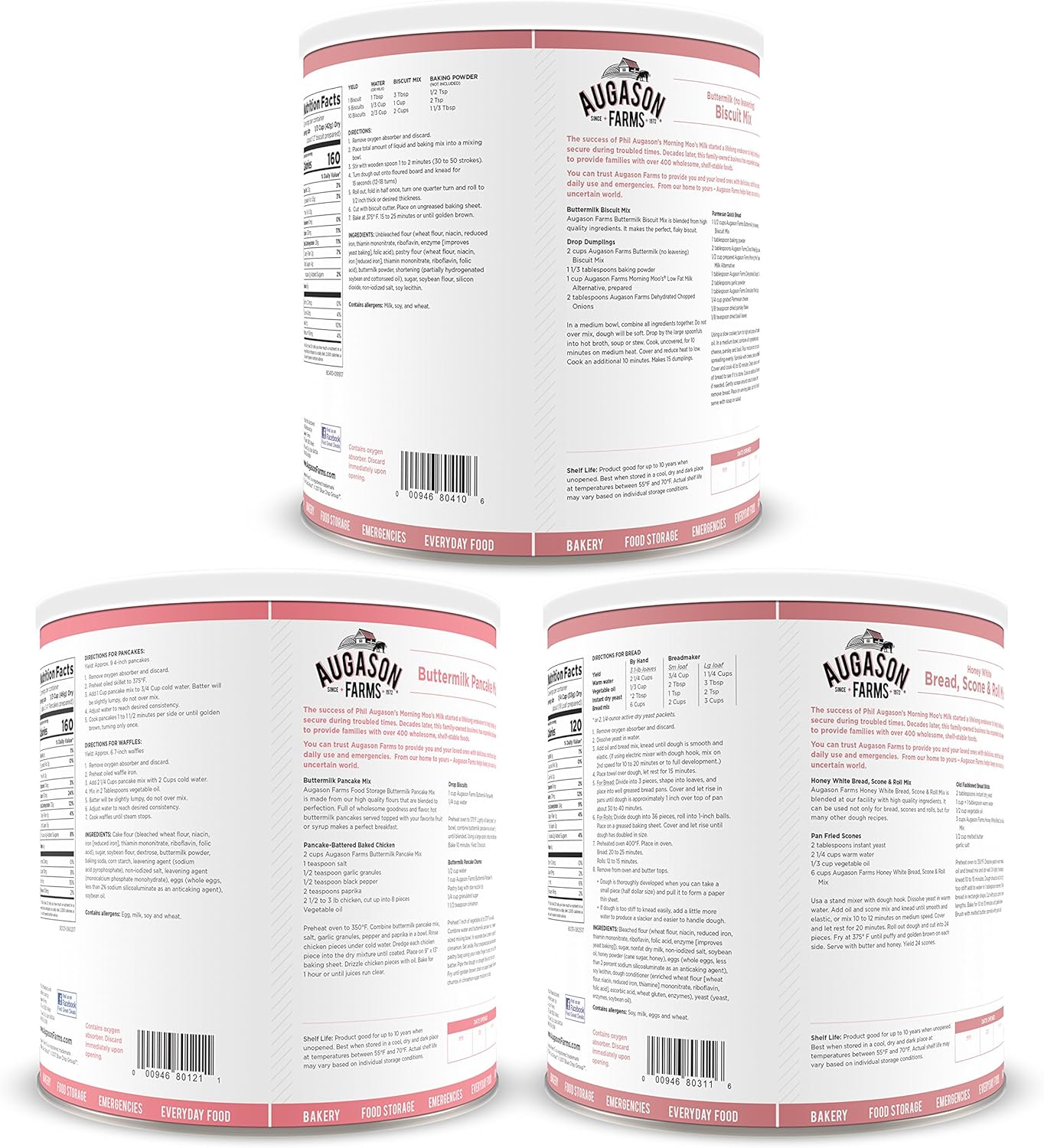 Augason Farms 3-Pack Bakery Food Storage Kit - No. 10 Cans for Long-Term Freshness
