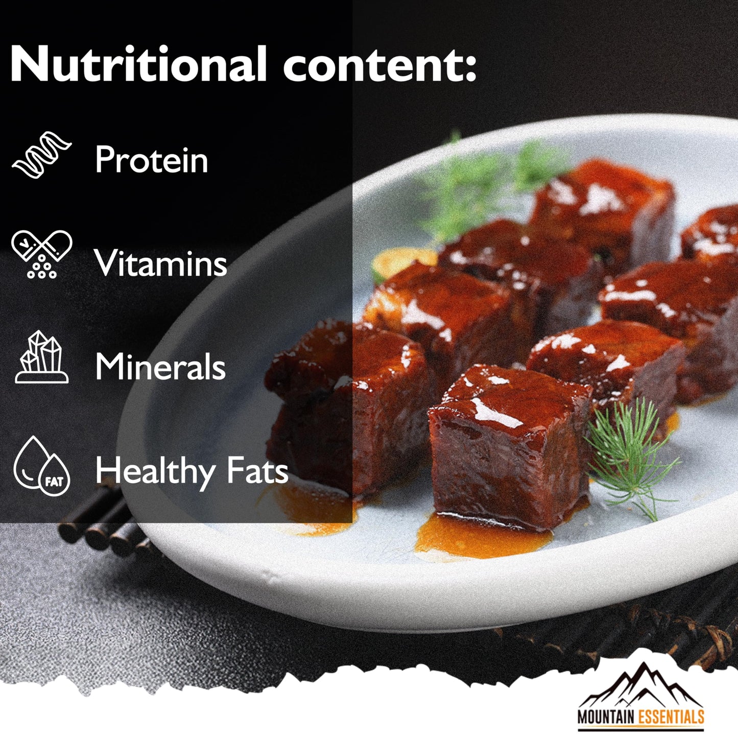 MOUNTAIN ESSENTIALS Freeze-Dried Diced Beef – Fully Cooked Pre-Cooked Meat | 240g High Protein Intake | 10 Servings per Pouch | Ready-to-Eat Meal Prep | Pantry Staples, Daily Meals, Emergency Survival, Camping Food | 7-Year Shelf Life | Made in USA | Pack