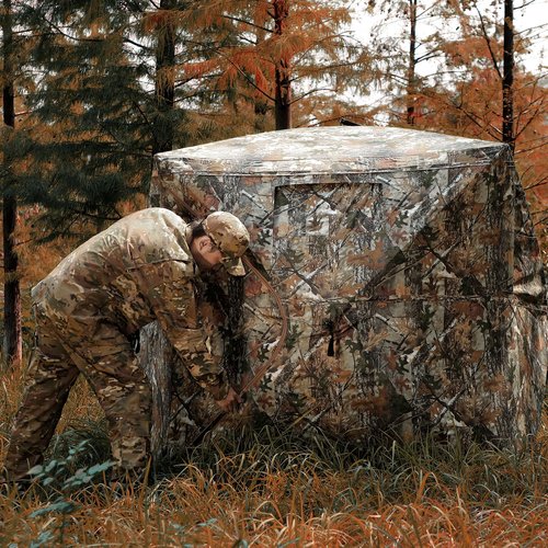 PY SUPER MODE Camouflage Hunting Blind See Through with Carrying Bag,2-3 Person,270 Degree,Pop Up Ground,Portable,Resilient,Deer & Turkey Hunting