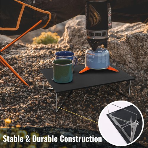 TREKOLOGY Compact Mini Camping Table – Portable, Ultralight, Folding Design – Small, Lightweight Surface for Hiking, Backpacking, Beach, or Nightstand Use – Collapsible Outdoor Gear (Black)