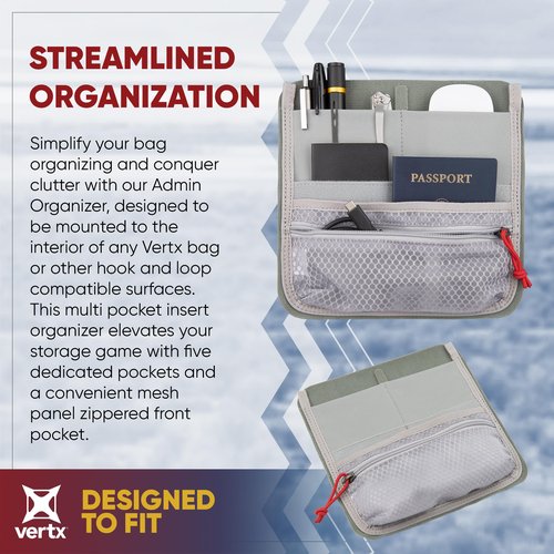 Vertx Multi Pocket Organizer Insert Admin for Backpack, Bag Organization, Hook and Loop Attachment
