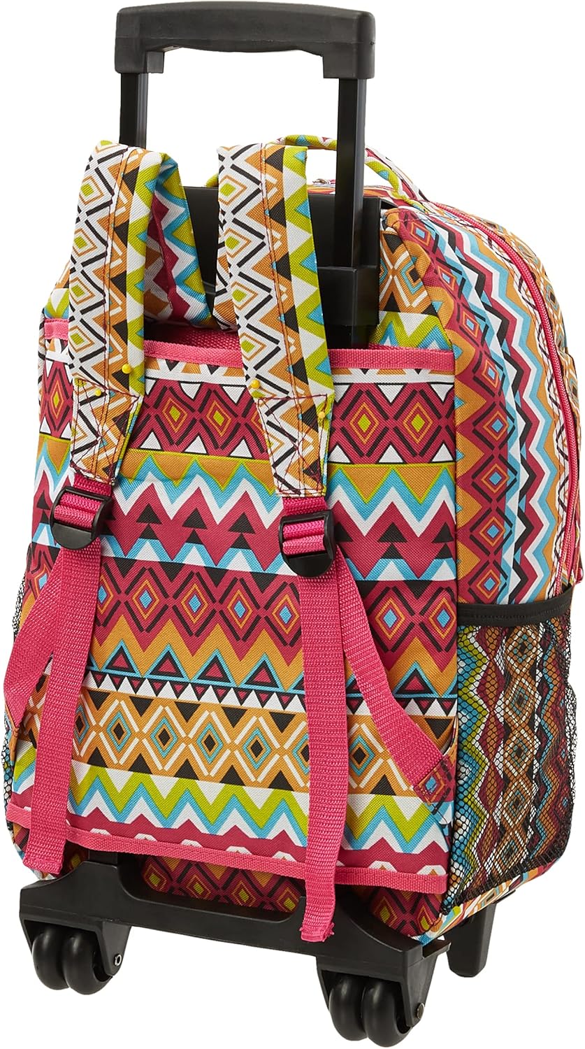 Rockland Double Handle Rolling Backpack, BLUELEOPARD, 17-Inch