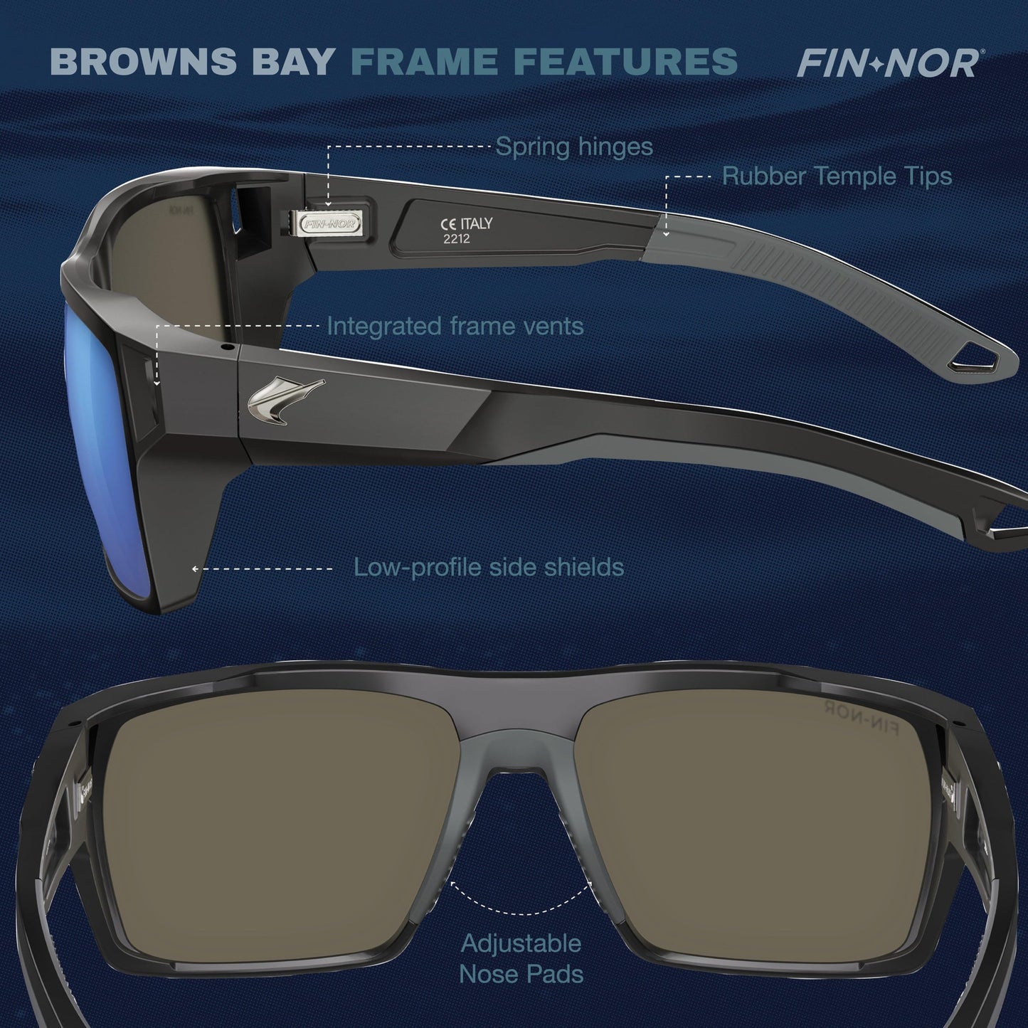 Fin-Nor 1595714 Fishing Sunglasses, Spring Tide Silver/Matte Charcoal Stripe Frame with Grey Polycarbonate Lens, Fishing Sunglasses for Men & Women