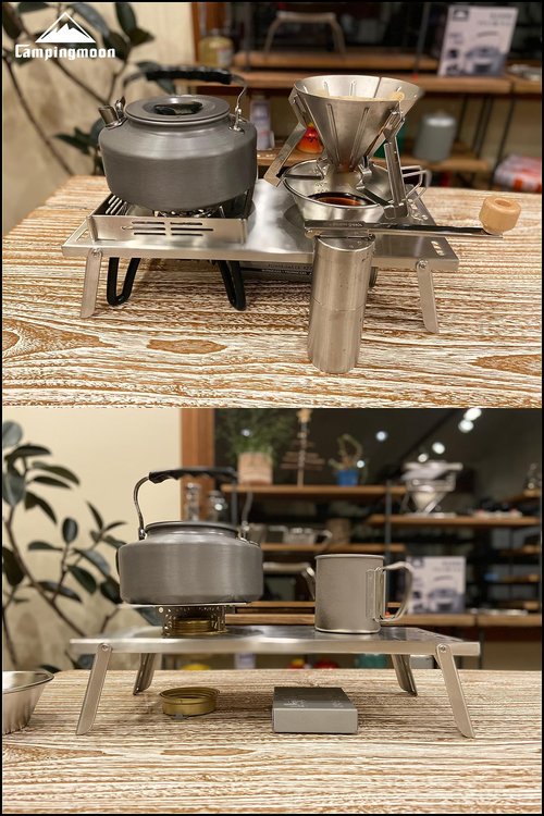 CAMPINGMOON Solo Camping Table Small Tabletop Heat Shield Windshield Stainless Steel Lightweight Compact with Storage Bag for ST-310 Alcohol Stove SK-310CP (Silver)