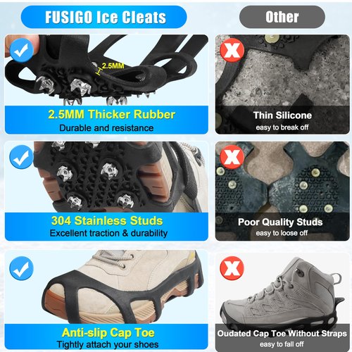 Ice Cleats for Shoes and Boots - Snow Traction Cleats Non Slip Crampons Ice Grippers for Women Men Kids Winter Walking Hiking Climbing Large