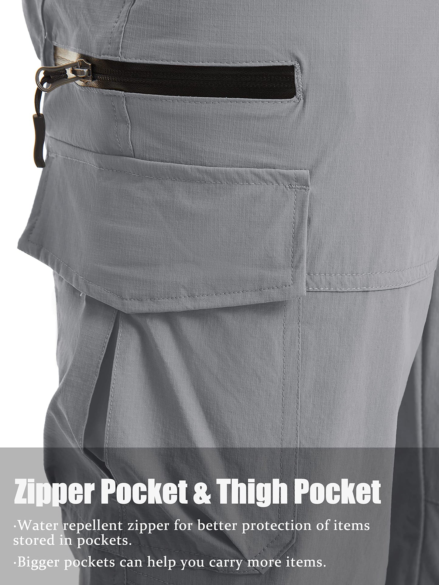 TACVASEN Mens Long Shorts Quick Dry Cargo Hiking Stretch Capri Pants Elastic Waist 3/4 Shorts Casual Below Knee Travel Bike Golf Light Grey