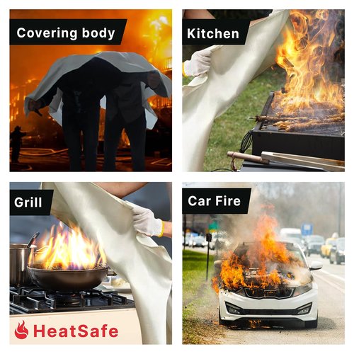 Emergency Fire Blanket 40" x 40" and Hooks - 2 Pack - Fire Suppression Blanket, Fiberglass - Flame Retardant for Kitchen, Home, and Office