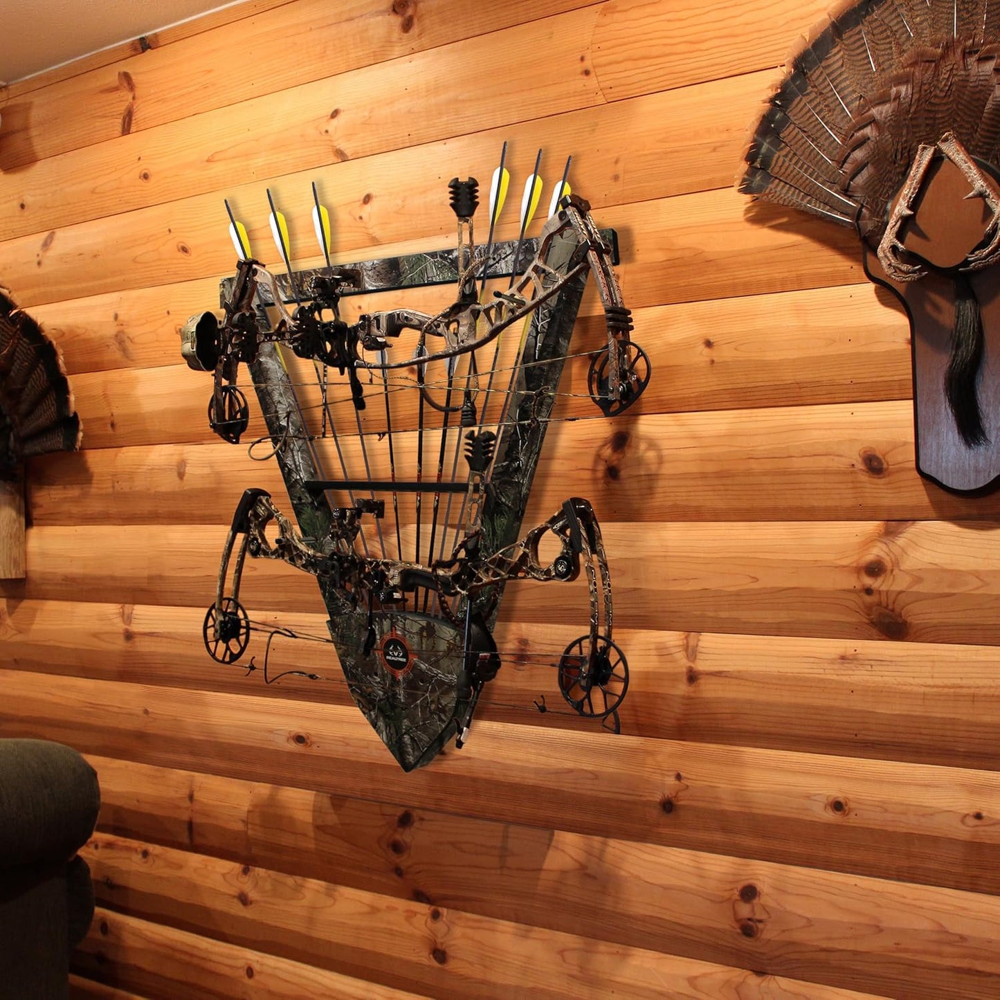 Rush Creek Creations Wall Mounted Bow and Arrow Display Rack for Hunting & Archery Accessories Real Tree 3-Bow Holder & 12-Arrow Storage Handcrafted Small Bows & Big Bow Hanger w/Arrow Holders