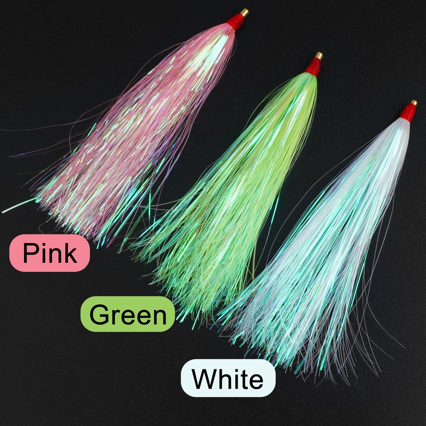 Fishing Bucktail Teasers Kit, 10pcs Mylar Flash Teaser Tail Fishing Teaser Lures Mylar Bucktail Skirts for Flounder Rig Saltwater White