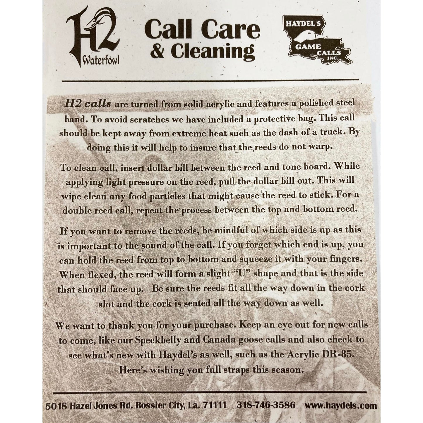 Haydel's Game Calls Inc. H2FH - Full House Duck Call Acrylic Mallard Duck Call (Single Reed, Black)