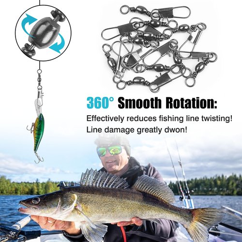 VATEICO Fishing Barrel Swivel with Safety Snaps,50pcs/Pack High Strength Saltwater Fishing Swivel Interlock Snaps Stainless Steel Freshwater Leader Lure Connector Accessories 10#