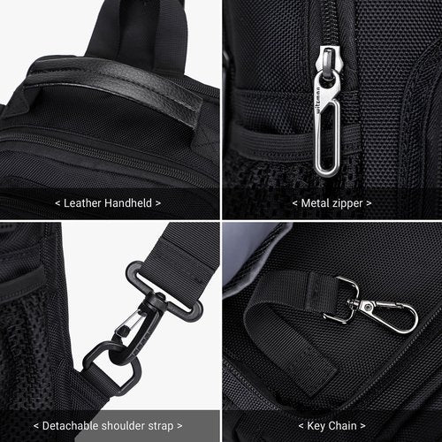 WITZMAN Sling Bag for Men Convertible Travel Sling Backpack USB Charging Port Lightweight Crossbody Bags Casual Daypack（B698 Black）
