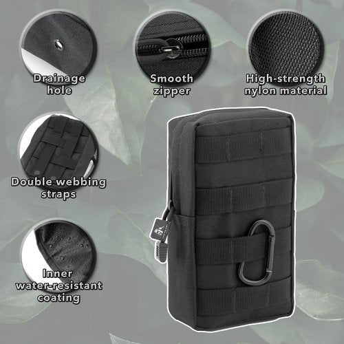 Little Fire Craft Tactical Pouch Drawstring Nylon Molle Pouch Outdoor Waist Bag Multi-Purpose Water-Resistant (Black)