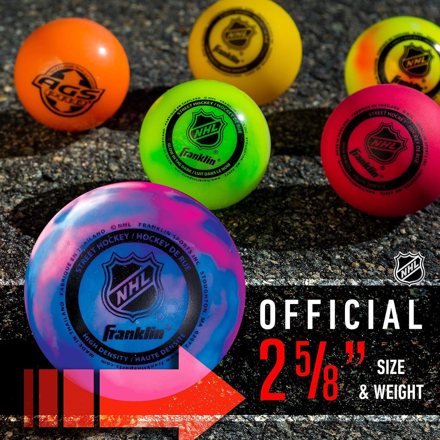Official Size Franklin Sports NHL Street Hockey Balls | No Bounce | Assorted Colors