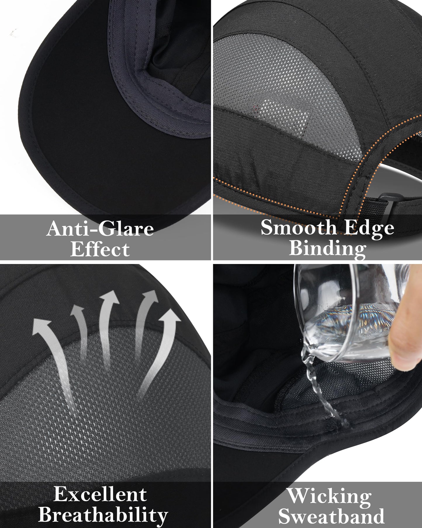 GADIEMKENSD Outdoor Men's Running Hat Cooling Womens Summer Baseball Cap UV Sport Mesh Trucker Dad Hats Quick Dry Breathable Unstructured for Camping Fishing Hiking Black L