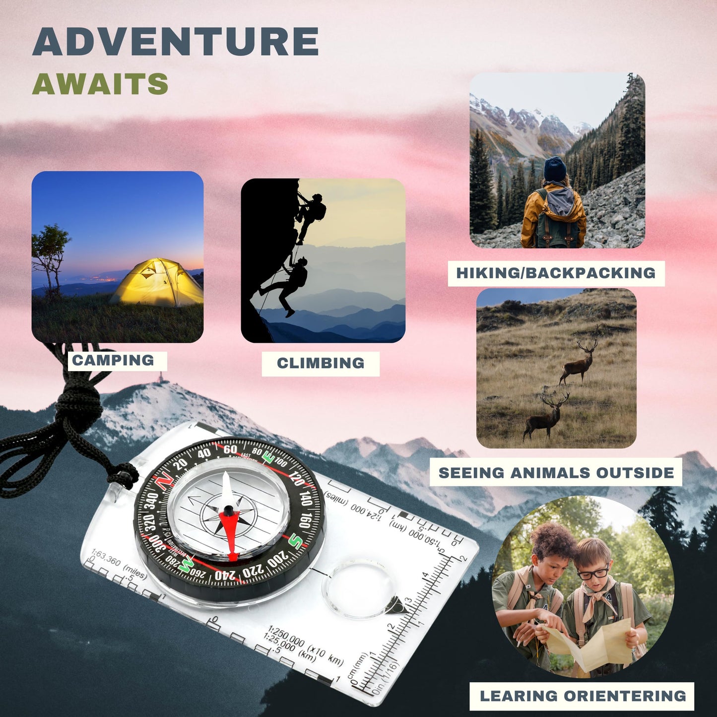 Generic Pack of 2 Orienteering Compass Hiking-Compasses boy Scout Kids- Magnetic Gear Set Navigation map- Brujulas orientacion-Backpacking Camping Hunting Survival. (Transparent), Green