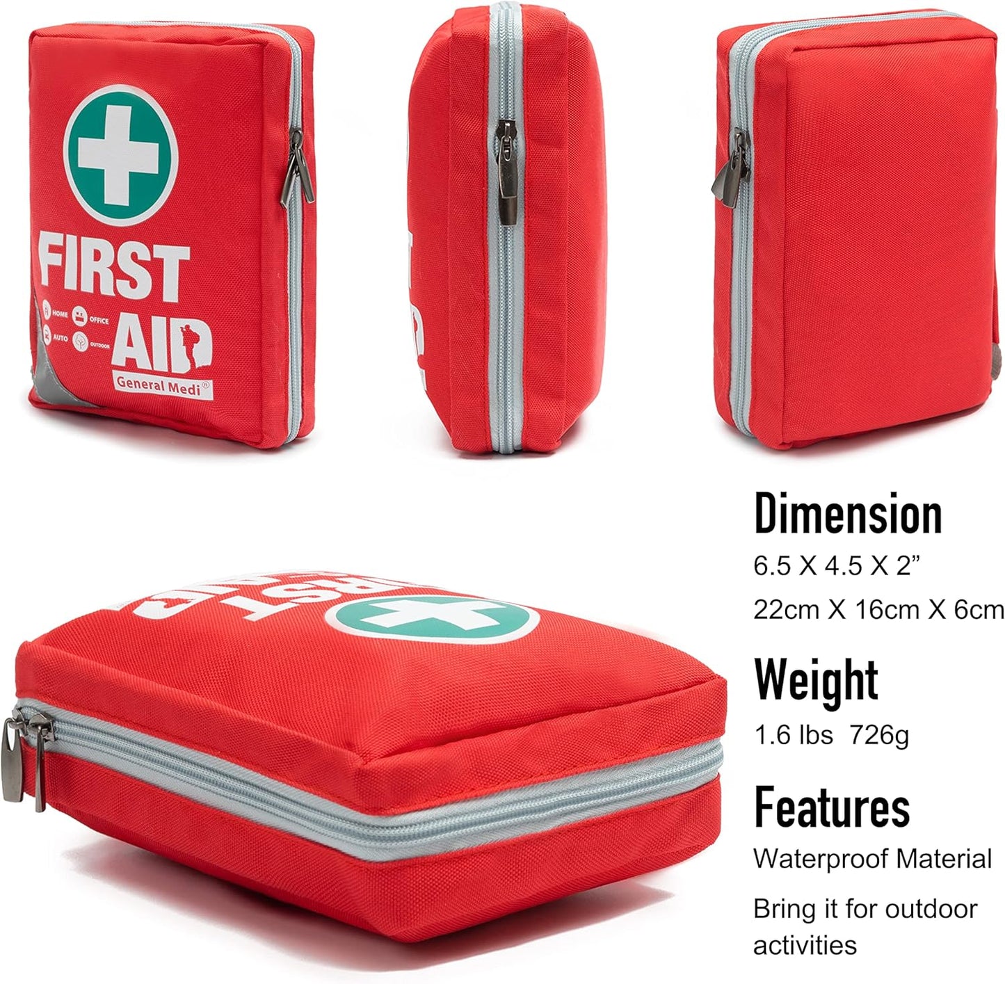 General Medi First Aid Kit - Small Compact First Aid Kit Bag(175 Piece) - Reflective Bag Design- Includes Instant Cold Pack, Emergency Blanket for Travel, Home, Office, Vehicle,Camping