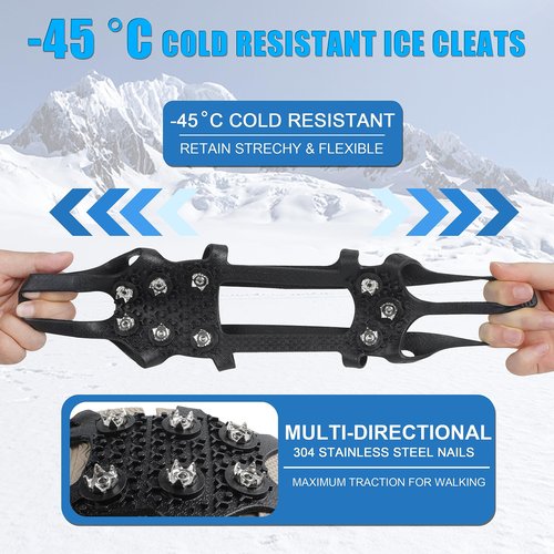Crampons Ice Cleats for Shoes and Boots Traction Snow Cleats with 9 Studs Snow Cleats Chains Non Slip Rubber Crampons for Hiking Boots Men Women Ice Snow Winter Walking Climbing Fishing (M)