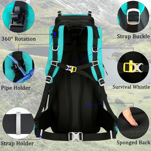 YFREAL 60L Travel Hiking Camping Backpack with Rain Cover, Backpack Water Resistant,Climbing Backpack for Men Women