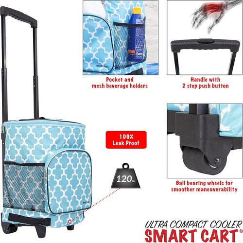 dbest products Ultra Compact Cooler Smart Cart, Moroccan Tile Insulated Collapsible Rolling Tailgate BBQ Beach Summer
