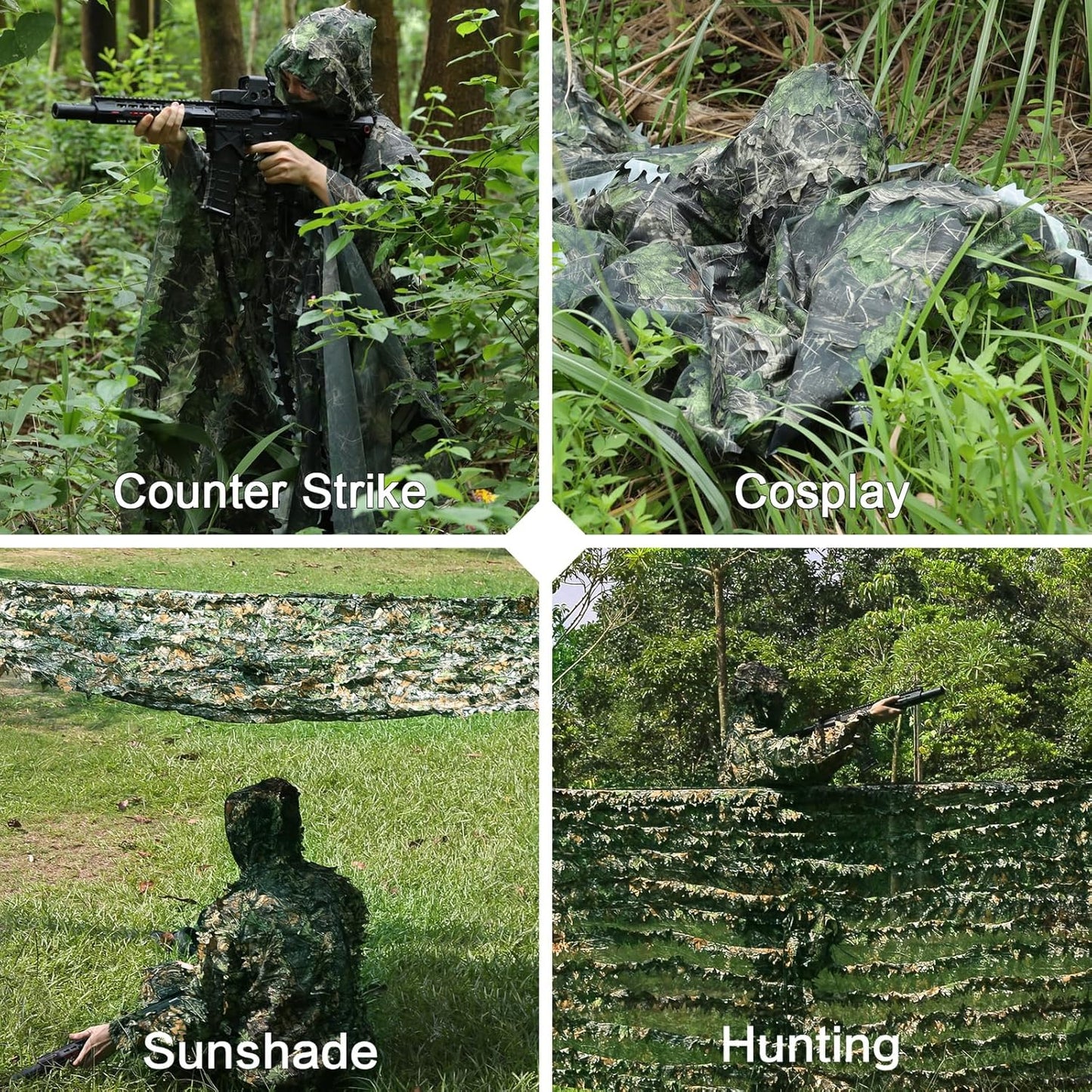 Zicac Outdoor Ghillie Suit 3d Leafy Camo Poncho for Men Hunting Bird Watch Military CS Woodland Hoodie Camouflage Cloak