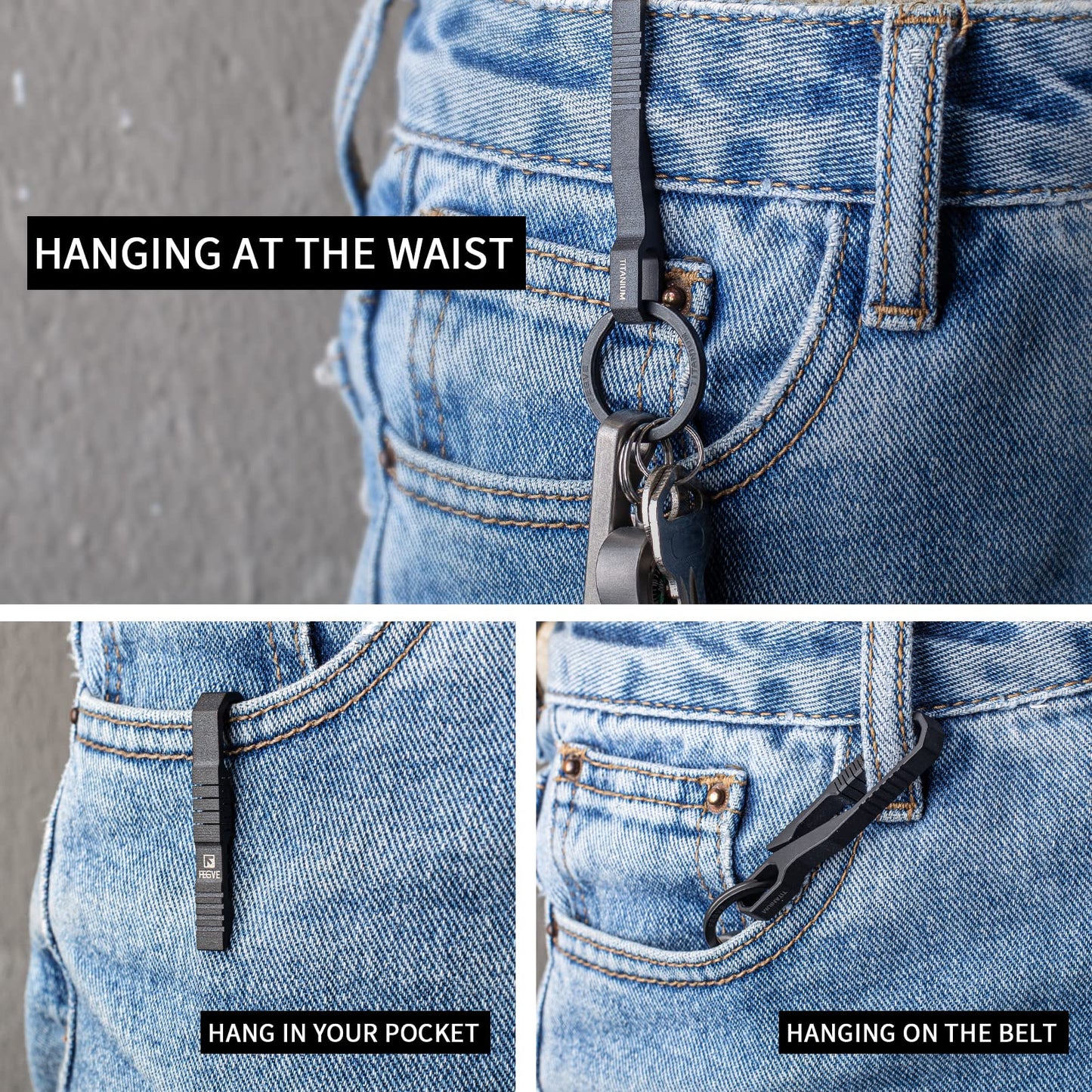 TISUR Keychain Pocket Clip Titanium Round Carabiner Clip