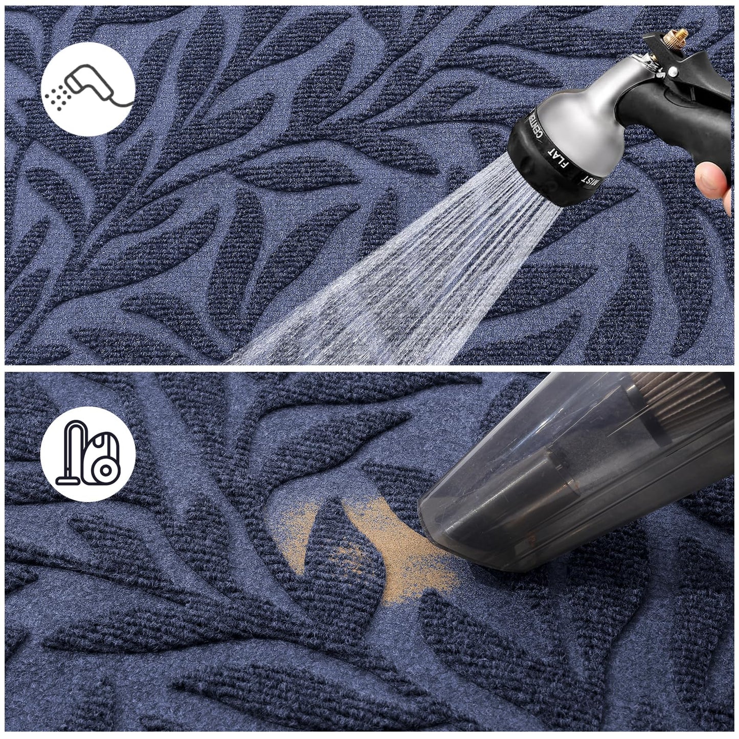 Smiry Front Door Mat Indoor Outdoor Entrance, Heavy Duty Natural Rubber, Trap Dirt and Moisture, Non-Slip Doormats, Low Profile, Easy Clean Patio Porch Entryway Mat, 35x23, Navy