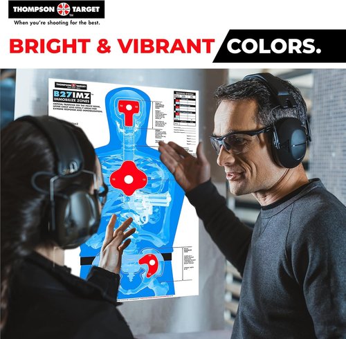 B27-IMZ Silhouette with Human Anatomy Immobilize Zones Ultra Bright Self-Defense Range Training Paper Shooting Targets - Made in USA