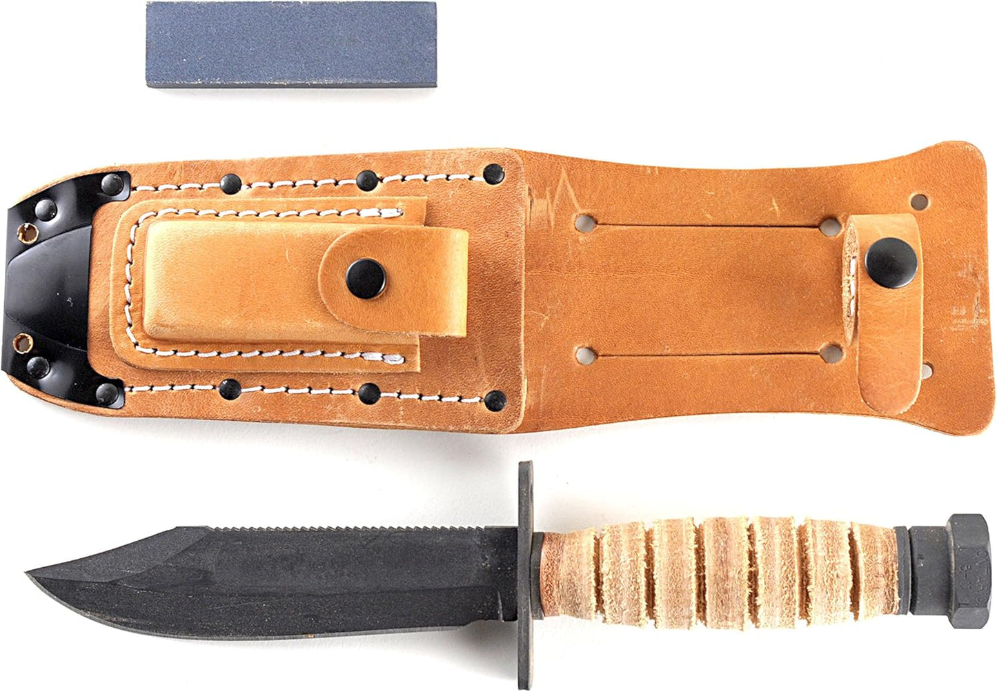 Ontario Knife Company 499 Air Force Survival Knife 5" Sawback Blade with False Top Edge and Blood Grooves, Natural Leather Handle and Sheath - 6150 (Color May Vary),Black
