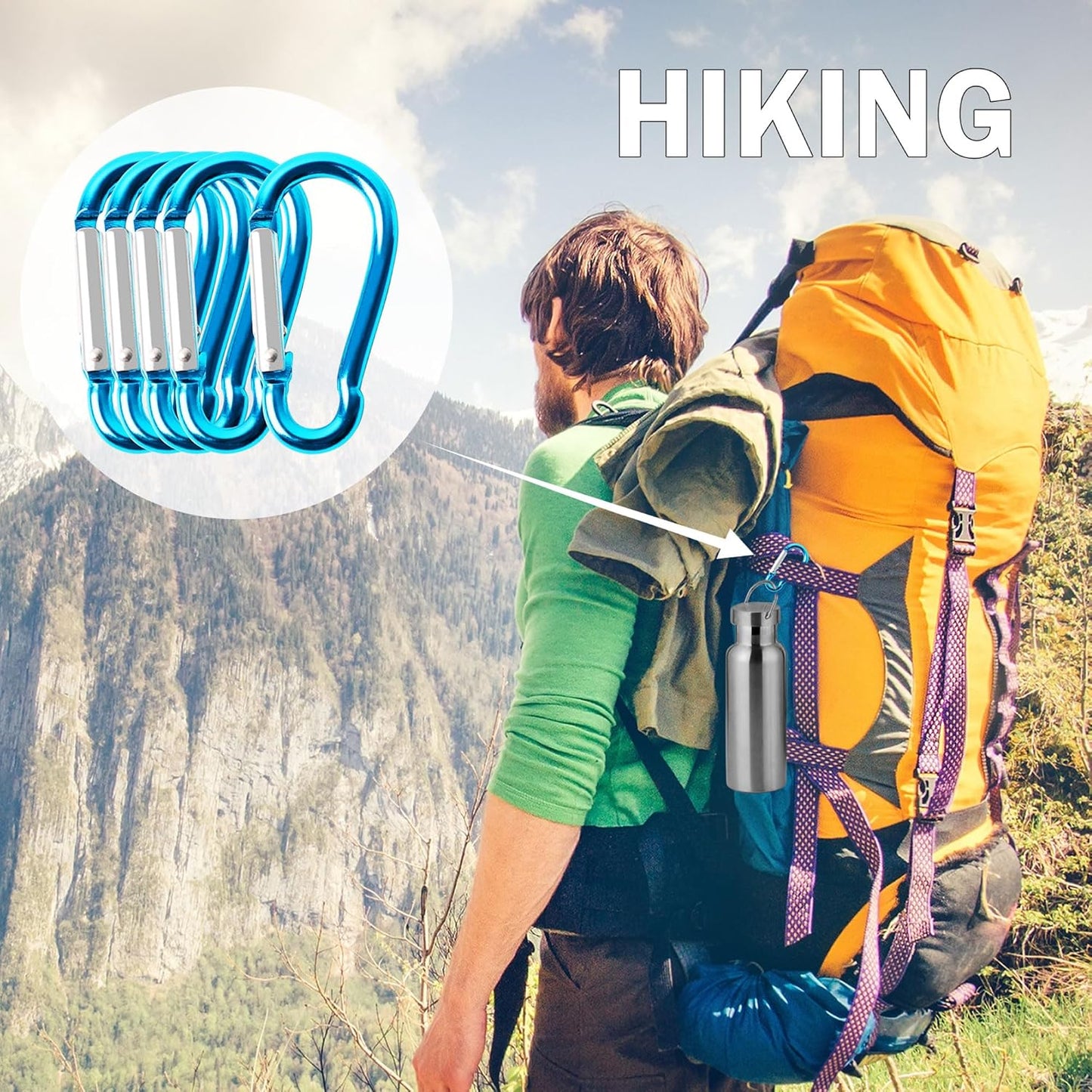 uxcell 5PCS Carabiner Keychain Clips, Aluminum Spring Snap Hooks for Locking Key Rings, Carabiner Hanging Buckle for Hiking Fishing Traveling Outdoor Accessories, Teal