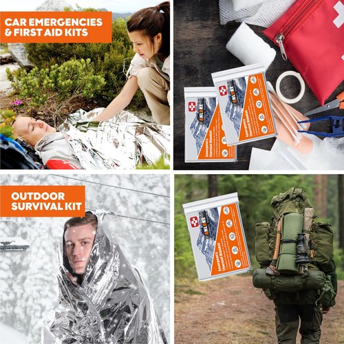 Emergency Blankets Mylar Thermal Blanket-(5 Pack) of Gigantic Space Blanket 82 * 64 in. Survival Blankets Heavy Duty Camping Gear,First Aid…