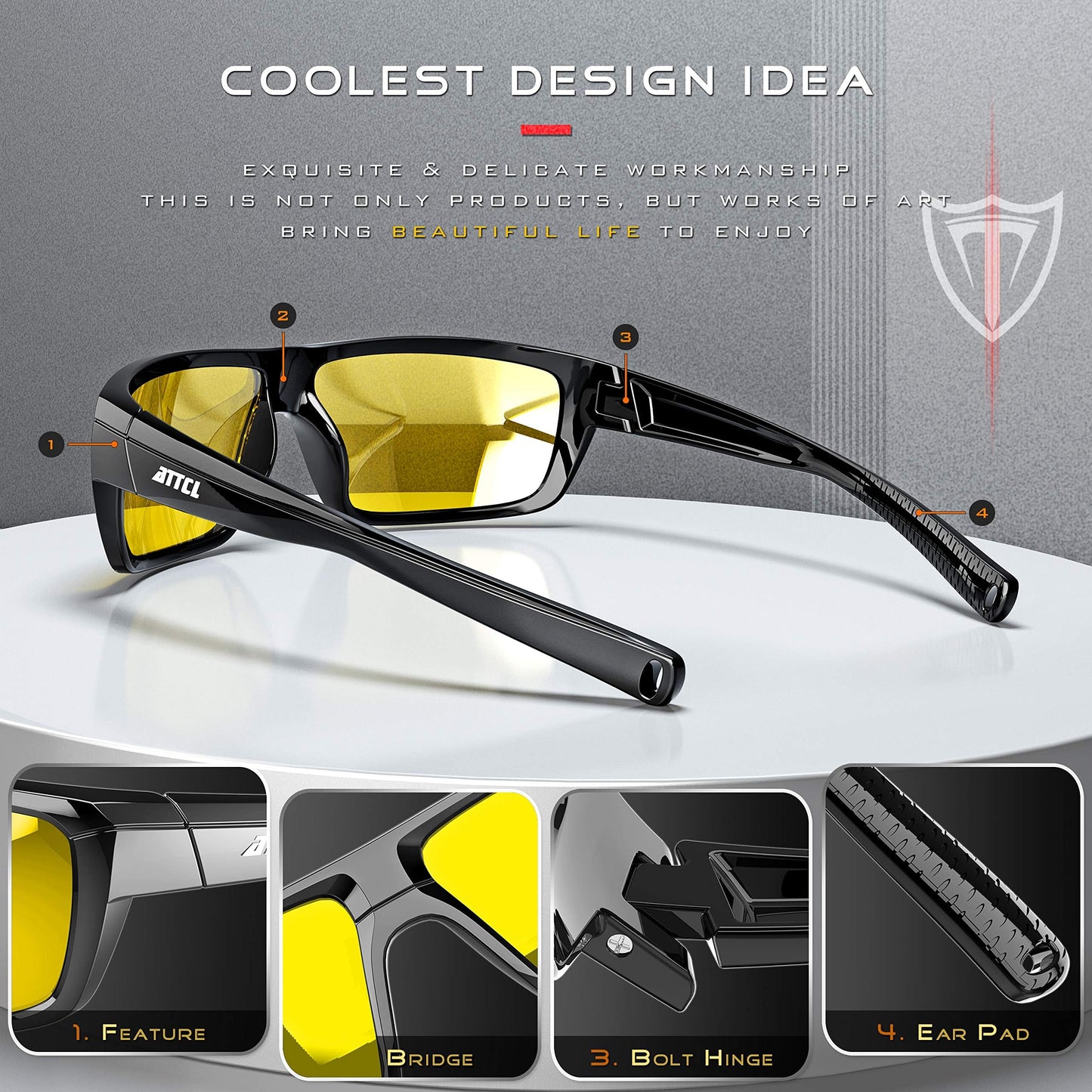 ATTCL Bundle Polarized Wrap Sunglasses For Men+Night Driving Glasses for men:(5001-White+green)+(5001-Night Driving Glasses)