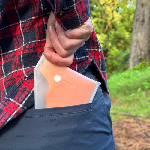 GoPee Female Urination Device, Folds Transforms Instantly to Flat Pocketable Stand To Pee, Pee Easily Fully Clothed, Comfortable, Ultra-Compact, Reusable, Travel Outdoors, Includes Case, Autumn/Orange