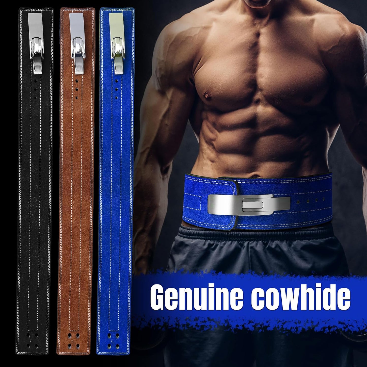 ARD CHAMPS™ 10MM Weight Power Lifting Leather Lever Pro Belt Gym Training Red,White & Blue