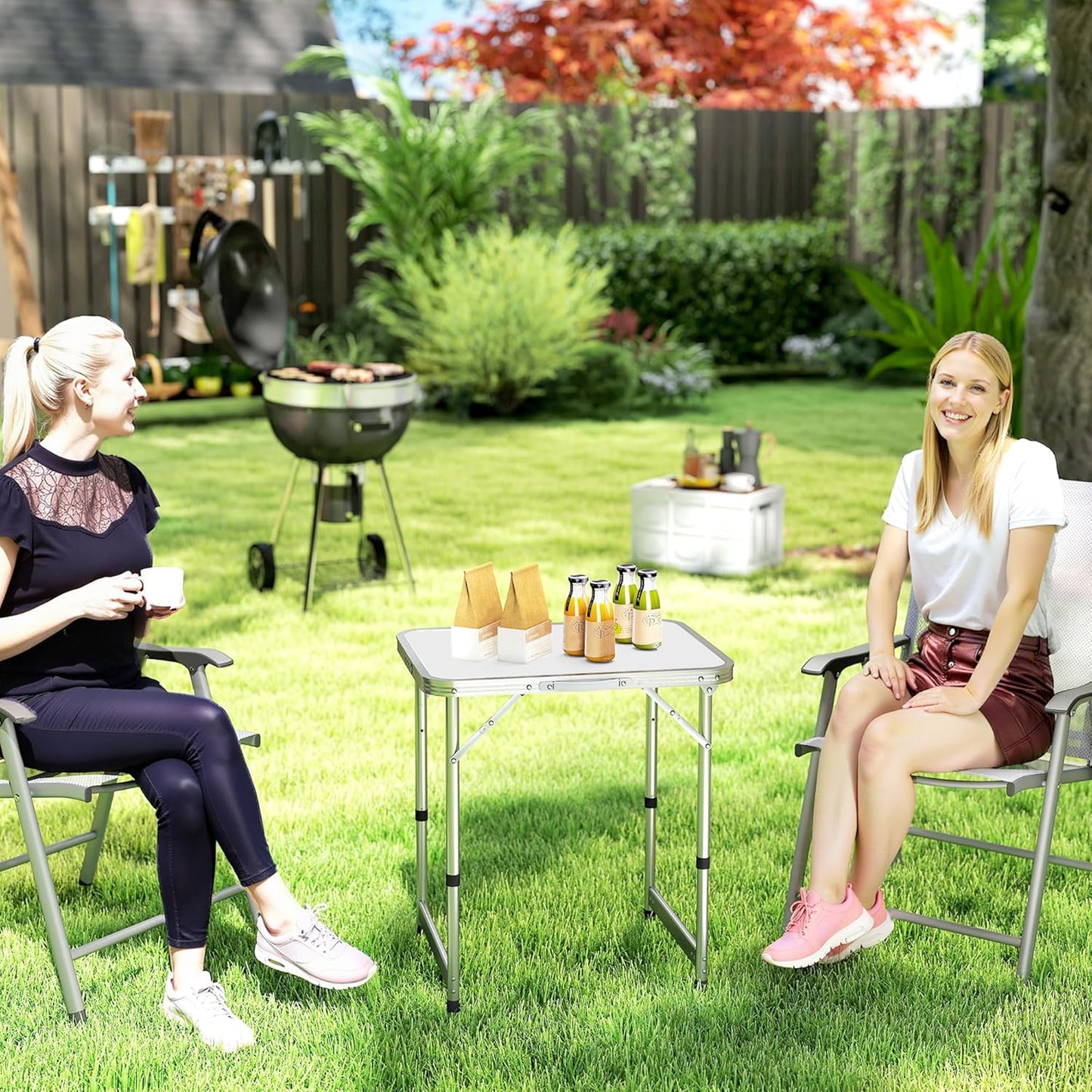 Outsunny 23" Folding Camping Table with Height Adjustability, Lightweight Portable Table with Carry Handle, Outdoor Folding Table Camping Accessories