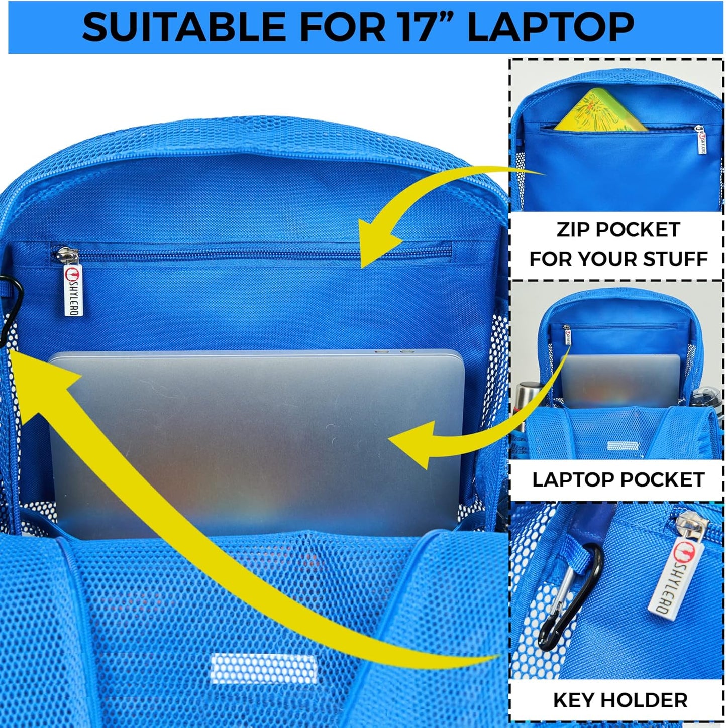 SHYLERO Mesh Backpack XXL (36L) - Lightweight Heavy-Duty Clear Backpack Made of Reinforced 3D Mesh - H19.6 xW15 xD7