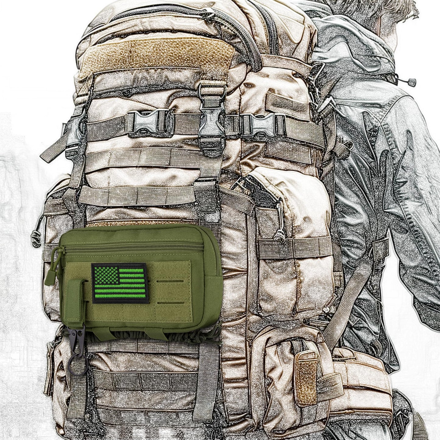 IronSeals Tactical Molle Horizontal Admin Pouch Multi-Purpose Laser-Cut EDC Tool Pouch Molle Attachment Bag Flag Patch Included